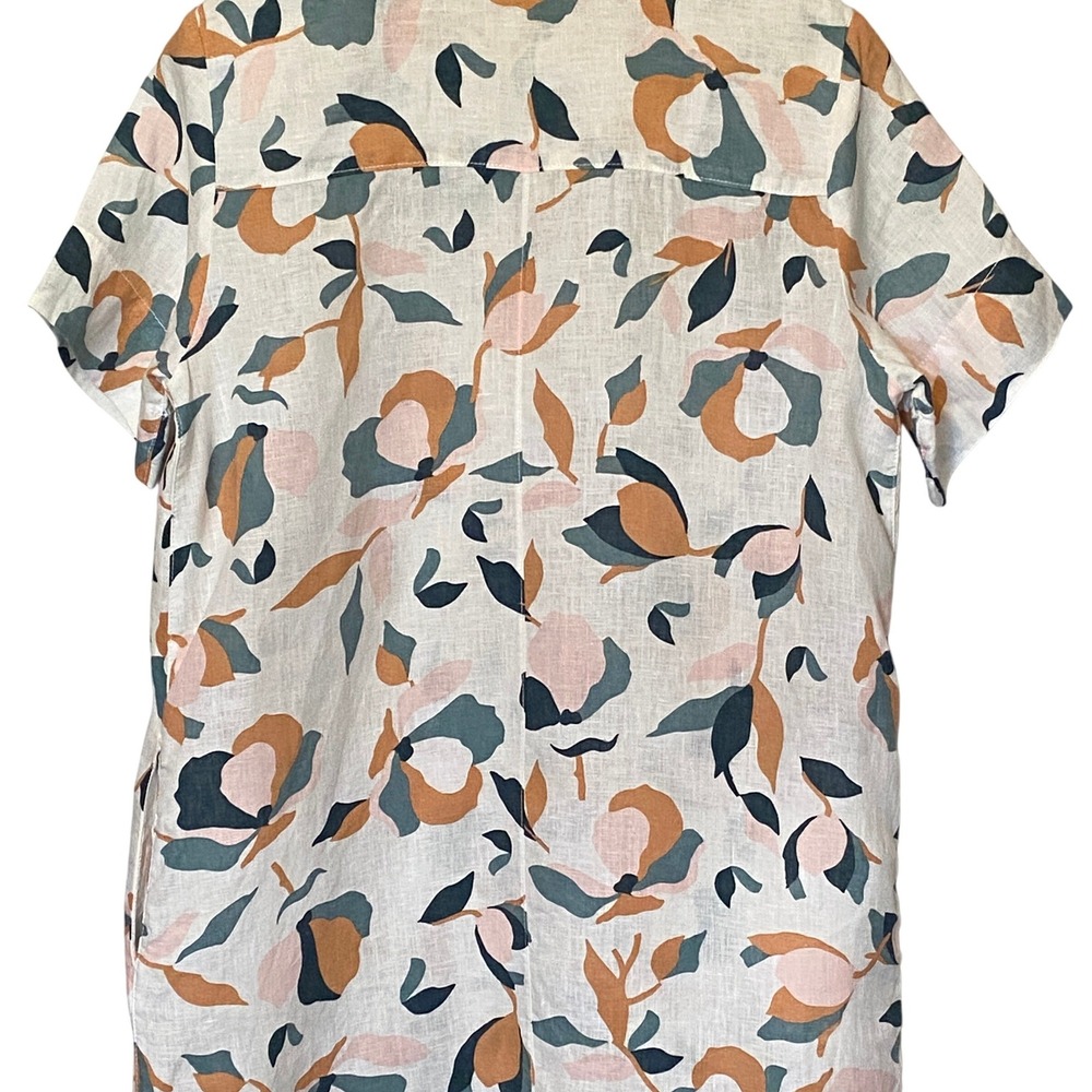 Rachel Zoe Women Linen Shirt Dress Size L Abstract Floral Coastal Resort Pockets - Picture 10 of 14